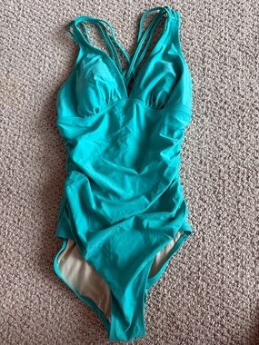 Turquoise One-Piece Swimsuit with Strappy Back